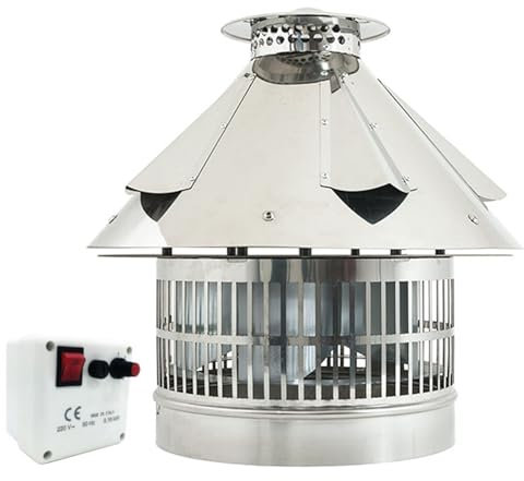 ALLINOX Aspirafumo Elettrico Per Camino Comignolo Fumaiolo Base Tonda Professionale Regolabile Tirafumo Per Caminetto o Stufa DN 350 mm