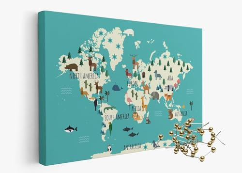 framed concept | Weltkarte mit Pinnnadeln | Handgefertigte Wanddekoration mit 50 goldenen Pins | Einzigartige Geschenkidee