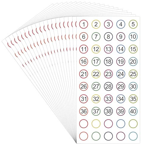 Ptwola Zahlenaufkleber 1–40 1000 Stück 20 Blatt Entfernbare Nummer Aufkleber Kleine Selbstklebende Farbige Aufkleber für Büro, Klassenzimmer, Organisation der Inventaraufbewahrung