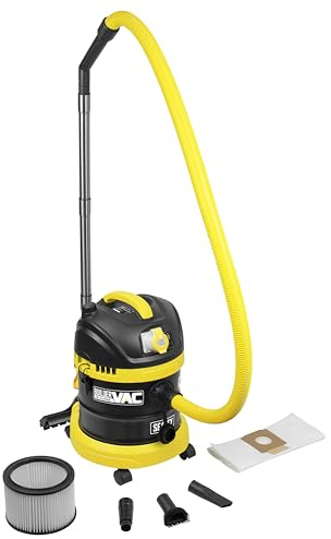 Sealey BuilderVac® Wet & Dry Vacuum Cleaner, M Class Filtration, Stainless Steel Drum, 15L, 110V, 1000W - PC150BV110V, Black/Yellow