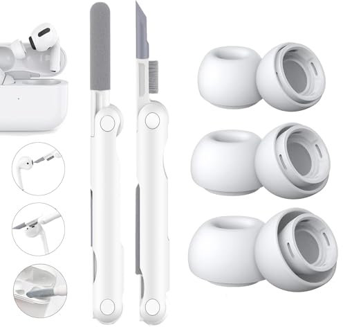 Foweroty 3 Pairs Compatible AirPods Pro Ear Tip Replacement, with Cleaning Kit, Silicone Earbuds for AirPods Pro, Fit in The Charging Case (White-XS/S/M/L)