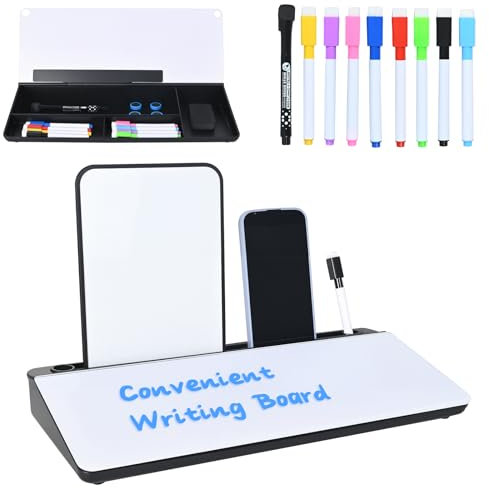 Hivexagon Whiteboard für den Schreibtisch mit 4 Fächern, Steckplatz für Telefon-/Tablet-Halterung + zusätzliches magnetisches Mini-Whiteboard und Zubehör, perfekt für Memos und To-Do-Listen