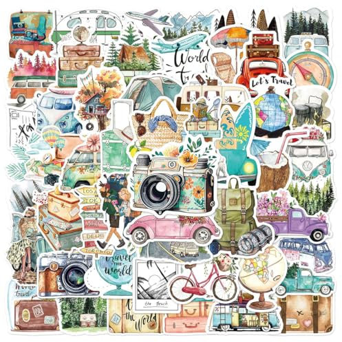 AFCJLTO 50 Stück Reiseaufkleber, Reiseaufkleber in Mini-Größe, Scrapbook-Aufkleber-Zubehör, Dekor-Aufkleber für Journaling Fotoalbum Scrapbooking Stickers Aufkleber, DIY Basteln Aesthetic Deko