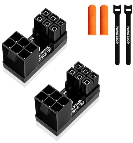 YIMATEECO 6 Pin GPU Graphics Card Power Adapter,2 PACK Pcie 6 Pin Female to Male 180 Degree Angled Connector U Type Turn Board for Desktops Graphics Card(UP Angle,Blcak)