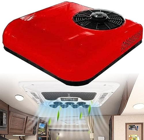 Climatiseur 12 V/24 V Cc, Climatiseur de Toit électrique Universel pour Camion de Camping-Car, Unité Climatisation Toit - Sans Conduit, Refroidissement, Climatisation Stationnement,12V-Red
