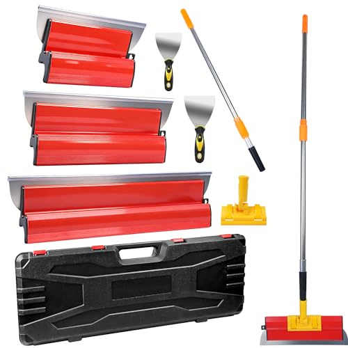 LAOYE Lisseuse Enduit 60cm 40cm 25cm 15cm 10cm Set Spatule Enduit Lissage 5 Pcs Couteau a Enduire et Perche Télescopique 80-130cm Lame a Enduire Lame a Lisser Enduit Inox Outil Lissage Parfait