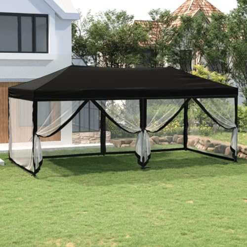 HETFTJN Faltbarer Pavillon 3x6 m Schwarz wasserdichtes Gartenpartyzelt mit Seitenwänden und robustem Stahlrahmen Camping Event Shelter für Familienfest Garten Balkon oder Campingplatz