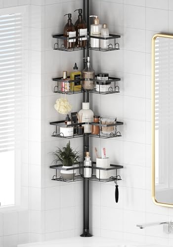 ViviDreamore Corner Shower Caddy Tension Pole, 4-Tier Organizer | Tall Shower Caddy with Corner Shelves, Rustproof Bathroom Shower Organizer for Inside Shower