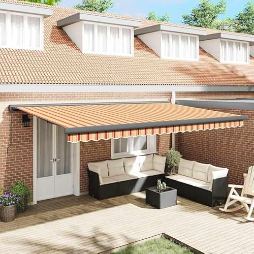 Toldo retráctil de 4,5 x 3 m, color amarillo y blanco, de tela resistente y aluminio, protección solar perfecta para terraza, jardín o balcón