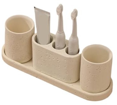 Ensemble d'accessoires de Salle de Bain Ensemble de Lavage en Pierre Sable, gobelet Bain Bouche Luxe, Porte-Brosse à Dents électrique, Plateau for Bouteille d'eau et Lotion(D-4pcs)