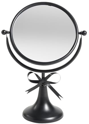OHS Bow Bathroom Mirror, Cute Vanity Makeup Small Mirror on Stand Double Sided 360 Degree Swivel Portable Table Desk Counter top Bathroom Shaving Mirrors, Black