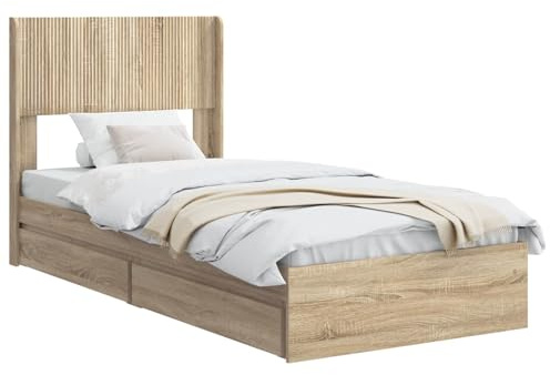 vidaXL Bettgestell mit Stauraum und Kopfteil Sonoma-Eiche 75 x 190 cm, Moderner Stauraum-Bett, rechteckiger Rahmen, Elegantes Kopfteil, minimalistischer Stil, praktisches Möbelstück