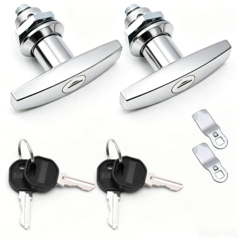 Shwdsy 2 Pièces Serrure Placard en Forme de T, Verrou de Coffret Électrique avec Poignée, Serrure Caravane avec Clé, Argenté Verrouillage pour Armoire Métallique, pour Armoires, Tiroirs, Camping-Cars
