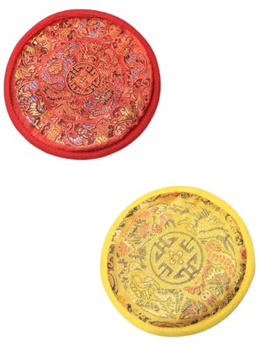 FENICAL Tapis de Bol Sonore en Tissu Rouge Fait Main, Coussinets Portables pour Bol Chantant Bouddhiste, Lot de 2 Pièces pour Contemplation et Rituels Bouddhistes