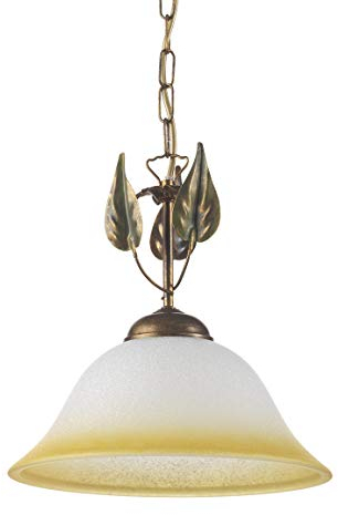 ONLI Mira - Lampada a Sospensione Classico, Vetro color Avorio sfumato Ambra. Struttura in metallo Marrone spennellato Oro. Diametro 30cm, vetro;metallo, marrone/avorio/ambra, 30 x 150 cm