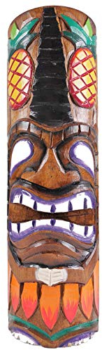 Totem Tiki H50 cm aus Holz, Motiv Surf & Ananas. Déco Hawai.
