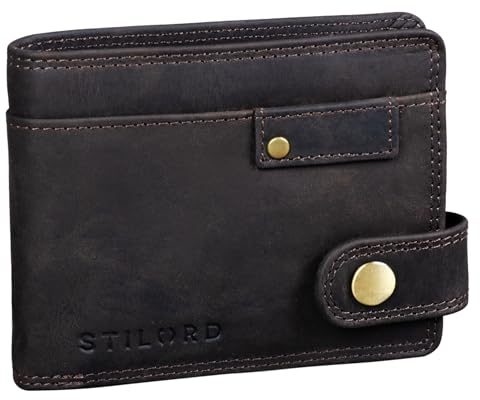 STILORD 'Finley' Leder Geldbörse Herren RFID und NFC Schutz Männer Portemonnaie mit Druckknopf Brieftasche mit Ausleseschutz in Geschenkbox, Farbe:dunkel - braun