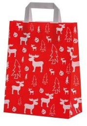 McDEKO Papiertragetaschen 'Elch' rot - 22 x 10 x 28 cm - 50 Stück