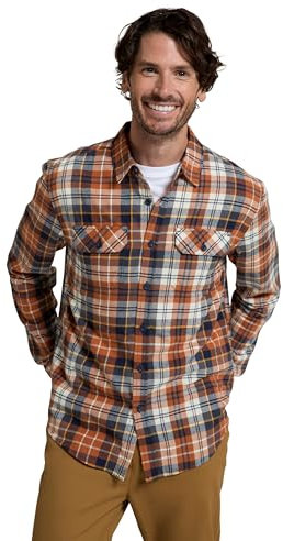 Mountain Warehouse Trace Mens Flannel Long Sleeve Shirt - Lightweight & Breathable Casual Checks Shirt in 100% Cotton with Buttoned Front Pockets - for Travel & Walking Orange 3XL