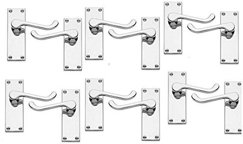 Internal Door Handle Sets – 6 Pack Victorian Style Door Handles, Polished Chrome Finish | 118mm Long | Modern Interior & Exterior Lever Handles for Home, Office, Bedrooms & Bathrooms