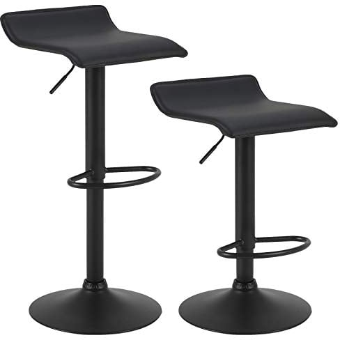 WOLTU Barhocker 2er Set, Höhenverstellbarer Barstuhl, 360° drehbarer Bistrohocker mit Fußstütze, aus Kunstleder Metall, für Bar Küche Theke Café, Schwarz+Schwarz