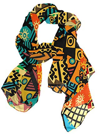 linomo Damen Chiffon Seide Großer Schal Afrika Afrikanisches ethnisch Stammes Langer Schal Wickel Seidenschal
