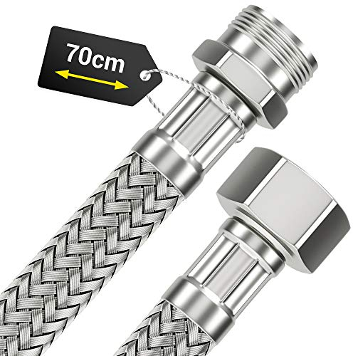 VIOKS Wasserschlauch Flexibel 3/8 (15,2mm) Überwurf und Außengewinde 70 cm & Trinkwasserschlauch Anschlussschlauch Armatur Armaturenschlauch Flexibler Schlauch für Wasserhahn Eckventil Spülkasten