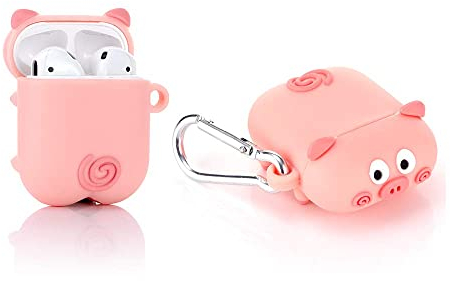 YIGEYI Silikon Hülle Kompatibel mit Airpods 1 & 2 Funny Cute 3D Cartoon Case Cover[Nette Tier-Haustier-Reihe Papa] (Schwein Pink)