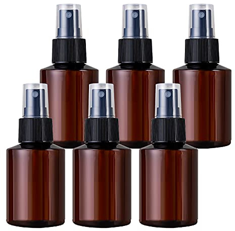 TIANZD 6 Piezas 50 ml Botella de Spray Plástico Vacías Marrón con Bomba en Spray Negro de Niebla Fina Atomizador Pequeño para Perfume Viaje Artículos de Agua Cosmético Alcohol