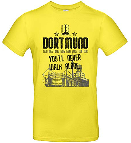 Alsino Herren T-Shirt Dortmund (3) You'll Never Walk Alone mit Jahreszahlen und Stadion aus Baumwolle, (gelb), (M)