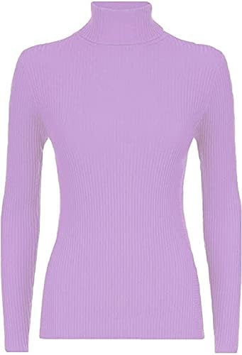 Womens Polo Turtle High Roll Neck Plain Ribbed Long Sleeve Ladies Stretch T-Shirt Top (8-10, Lilac)