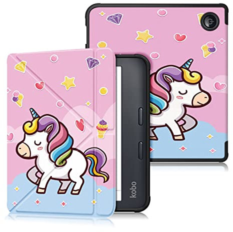 Xuanbeier TPU Hülle Kompatibel mit Kobo Libra 2/Tolino Vision 6 2021 Schutzhülle mit Ständer,Einhorn