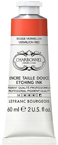 Charbonnel Kupferdruckfarben, hochpigmentierte Tiefdruckfarbe, ausgezeichnete Lichtechtheit, Vegan, lebendige Farben, alterungsbeständig, 60ml Tube - Zinnoberrot