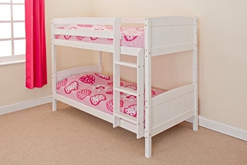 Comfy Living 2ft6 Shorty Wooden Bunk Bed in a Caramel, Pine or White (White)