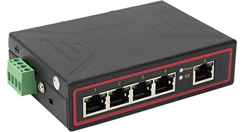 Switch per Guida DIN Fast Ethernet Industriale a 5 Porte, 5 Porte RJ45 10/100M, Alimentazione Ridondante a Doppio Ingresso di Alimentazione, Switch di Rete per Montaggio su Guida DIN (-40℃~85℃)