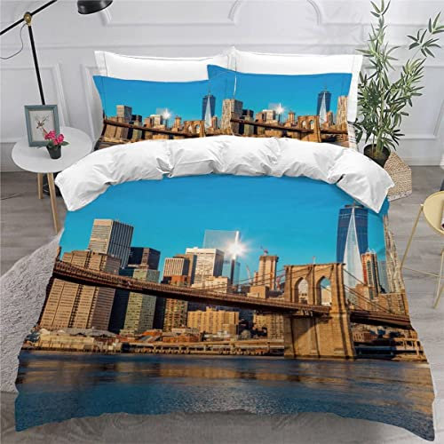 Aolity Mikrofaser Bettwäsche 220x240 cm Weiche Flauschig Bettwäsche New York Bettwaren Lustig 3D Motiv Bettbezug Berühmte Skyline Von New York Bettwäsche Set Luxus 3 Stück Atmungsaktive