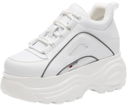 ANUFER Damen Hohe Plattform Chunky Turnschuhe Beiläufig Schnüren Sport Papa Schuhe Weiß mit Schwarzem Rand SN02920 EU35