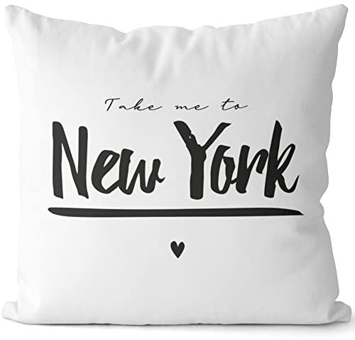 JUNIWORDS Kissen, Take me to New York, Weiß-Hellgrün, 2-farbig (1007718)