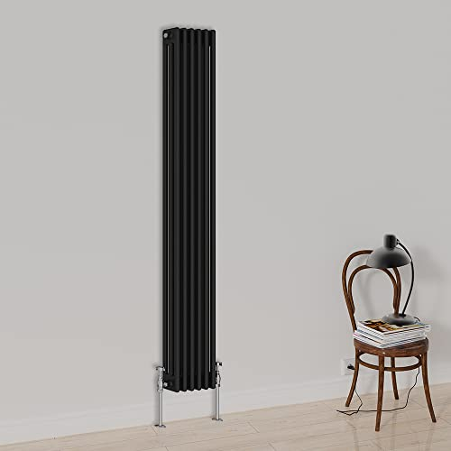 Warmehaus Vertical Triple Panel Traditional Column Designer Radiator 1800x292mm Cast Iron Black Central Heating Radiators