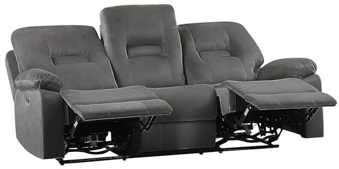 Elektrisch verstellbares 3-Sitzer Sofa Samt grau USB-Anschluss LED-Licht Bergen