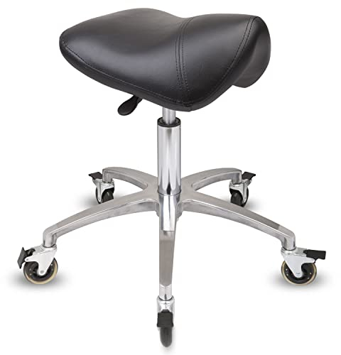 Staboos Rollhocker bis 160 kg - Premium Sattel Sitz mit Bremse - Praxishocker (Premium Rollen) Drehhocker höhenverstellbar (50 cm bis 65 cm) Sattelhocker