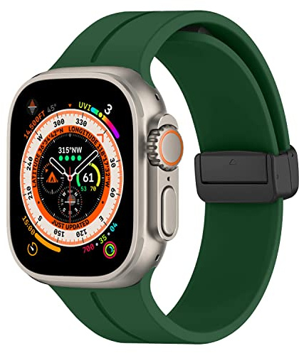 Magnética para Correa Apple Watch 44mm 40mm 45mm 41mm Series 8/7 iWatch se 6 5 4 3 42mm 38mm hombr/Mujer,Bracelet Silicona Deportiva Pulsera Apple Watch Ultra/2 49mm Band strap,trébol verde