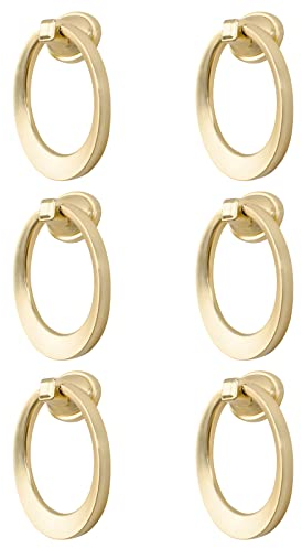 MOROBOR Runder Schaukelring, 6 Stück Schrank-Schubladen-Ringgriffe, massives Messing, Zinklegierung, Tropfen, Kommode, Schrank, Küche, Schrank, Tür, Anhänger, Griffe (gebürstetes Gold)