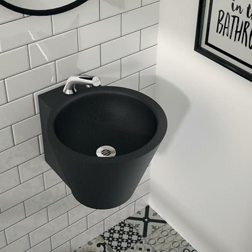 Lavabo suspendido - Redondo - 37,5 cm - Acero inoxidable negro - MINI BAILA
