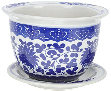 Yardwe Blau-Weißer Porzellan-Blumentopf Outdoor-Pflanztopf Runder Übertopf Indoor-Pflanztopf Runder Übertopf Indoor-Keramik-Pflanztopf Übertopf Mit Tablett Keramik-Bonsai-Töpfe Zarter
