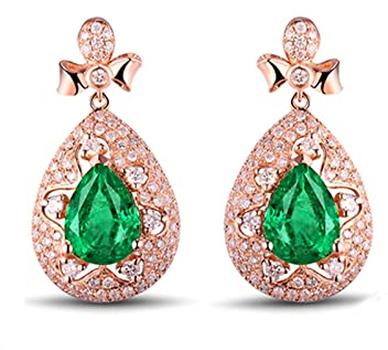 Ayoiow 18 Karat Ohrringe 1.85ct Birnform Smaragd with 0.98ct Diamant Ohrstecker Damen