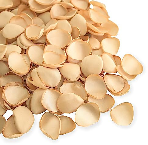 Lookein Lot de 300 pétales de rose en satin pour mariage, centre de table, chemin de table, confettis pour fête prénuptiale, dîner, décoration de mariage, champagne doré