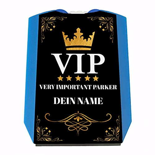 VIP Very Important Parker Parkscheibe - personalisiert mit deinem Namen - für den König der Straße mit Einkaufswagenchips und Krone Bunte Parkscheibe zum Geburtstag oder Vatertag Autogadget Gimmick