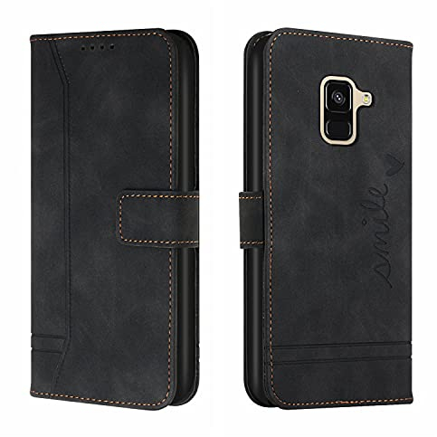Trugox Handyhülle für Samsung Galaxy A6 2018 / A600 Hülle Klappbar Klapphülle mit Kartenfach Handytasche Handy Schutzhülle Tasche Leder Wallet Flip Case Slim Book Cover - Schwarz