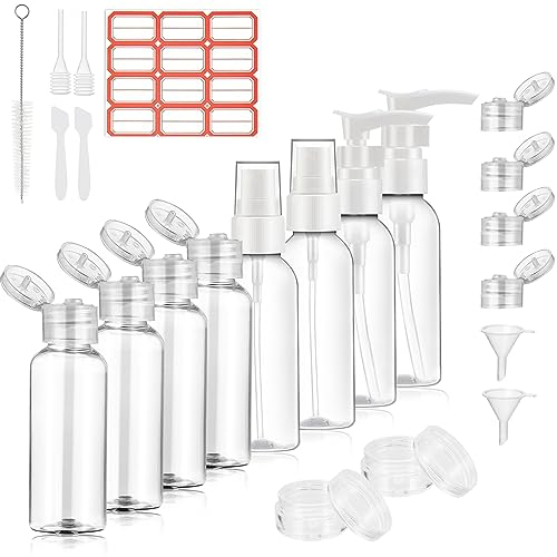 TCASENER Kit Voyage Transparents, Lot de 21 Flacons Rechargeables, 100ml Vides en Plastique, Ensemble Spray Pulvérisateur Vide et Entonnoirs Idéal pour Voyage